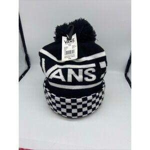 Vans Spirit Pom Beanie Black White Checkerboard Logo Knit Hat VN0A5LG3Y28 NEW
